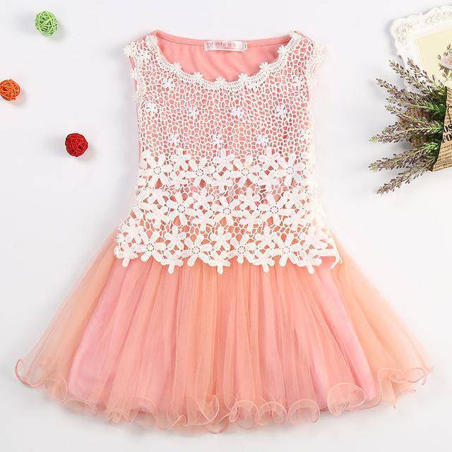 New Lace Flower Girl Dresses Hollow Mesh Pink