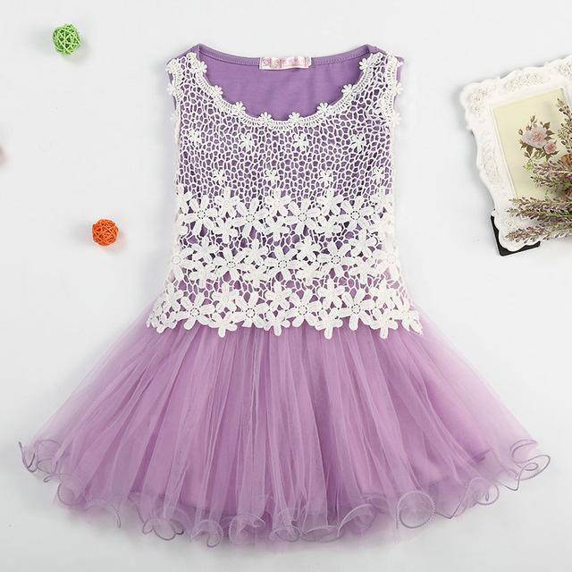New Lace Flower Girl Dresses Hollow Mesh Purple