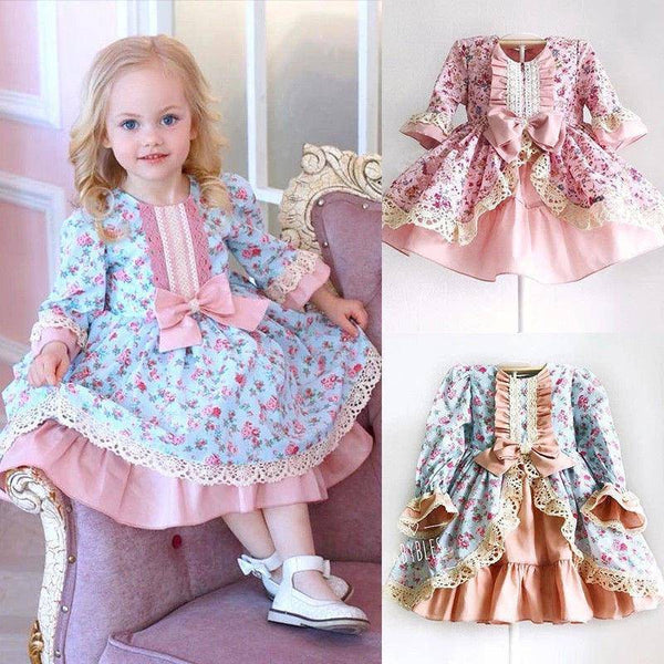 New Princess Floral Bowknot Ruffles Dress