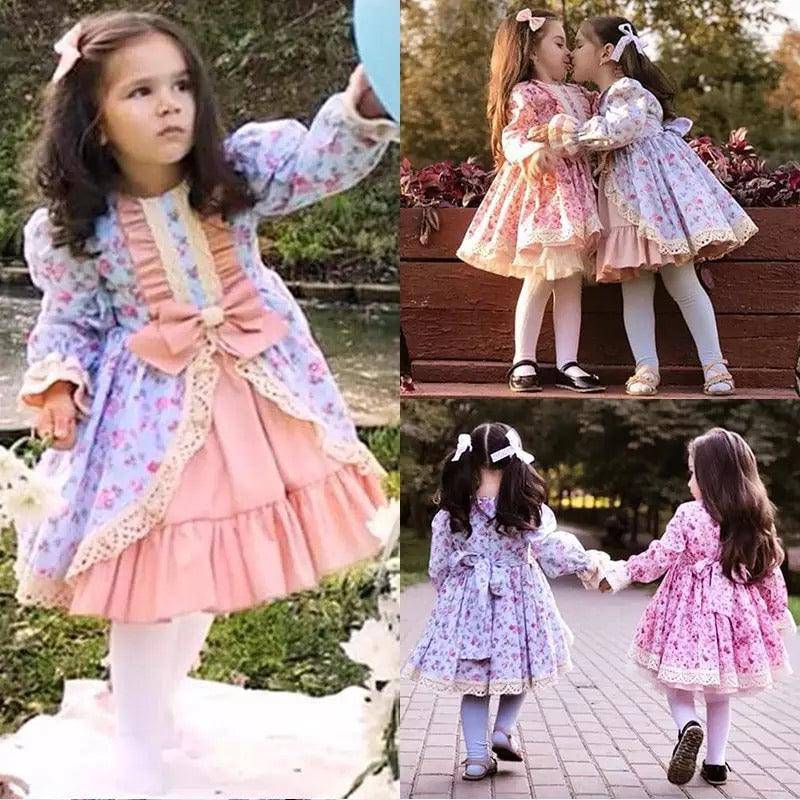 New Princess Floral Bowknot Ruffles Dress