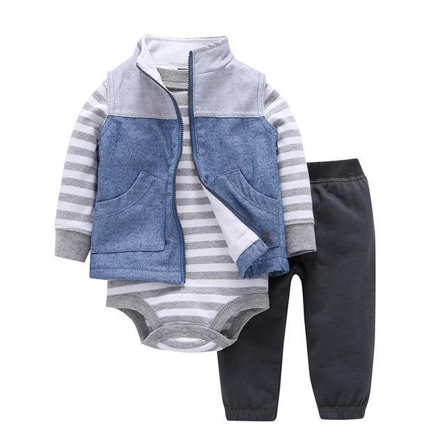 New baby boy girl stripes pink pant+white romper clothes Blue