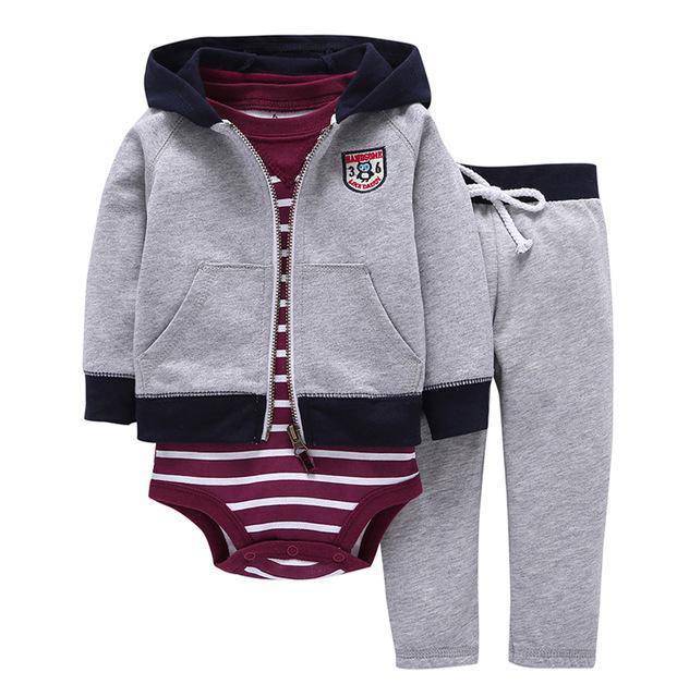 New baby boy girl stripes pink pant+white romper clothes Red Grey