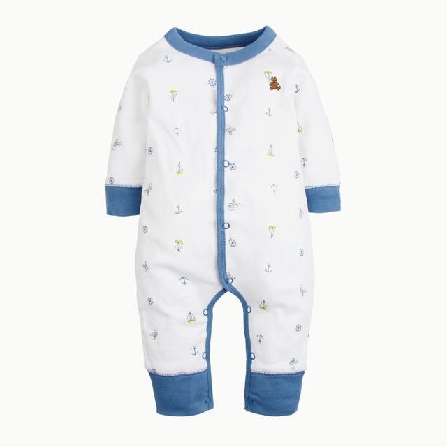 Newborn Baby Boy Girl Cartoon Car Romper White Blue