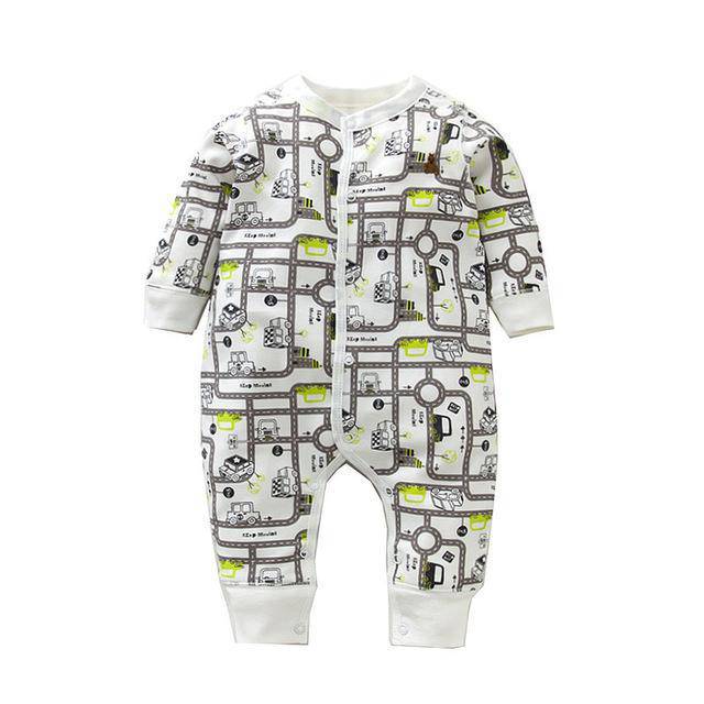 Newborn Baby Boy Girl Cartoon Car Romper Grey