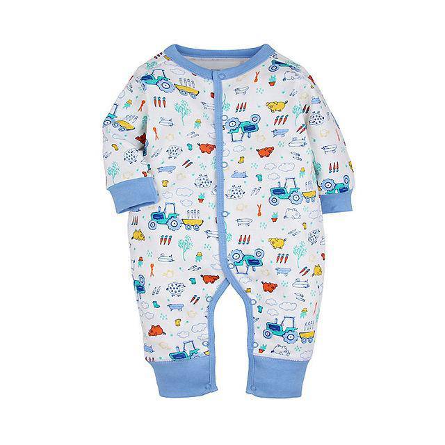 Newborn Baby Boy Girl Cartoon Car Romper Blue White