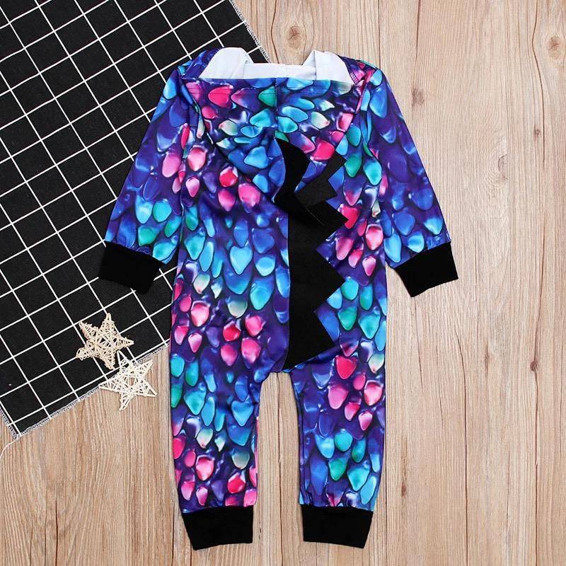 Newborn Baby Boy Girl Dinosaur Colorful Hooded Jumpsuit