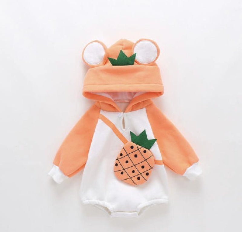 Newborn Baby Boy Girl Frog Hoodies Zipper Romper Orange