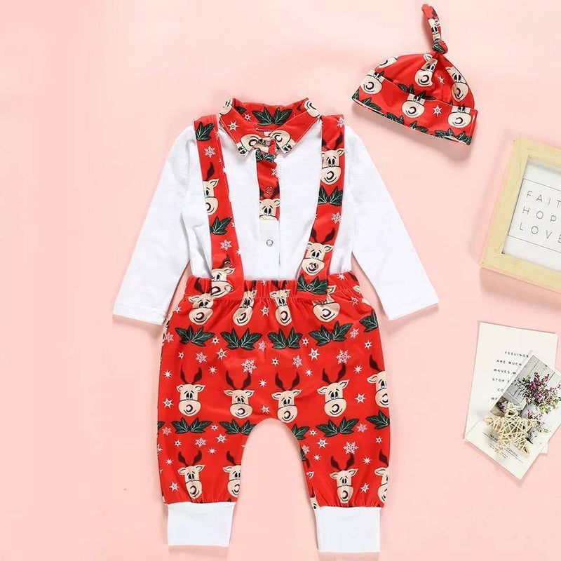 Newborn Baby Boy Girl Tops Strap Hats Outfit Clothes