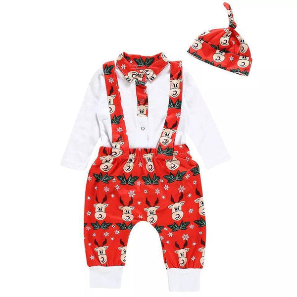 Newborn Baby Boy Girl Tops Strap Hats Outfit Clothes White