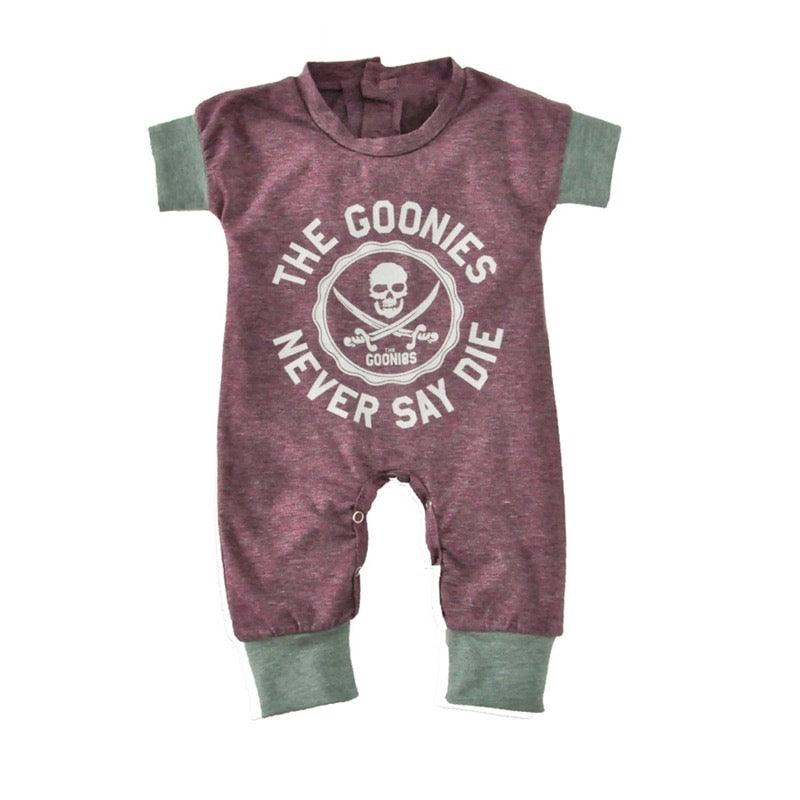 Newborn Baby Cartoon Skull Goonies Jumpsuit Purple