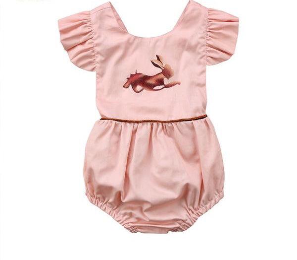 Newborn Baby Girl Animal Rabbit Sleeveless Romper Jumpsuit Pink
