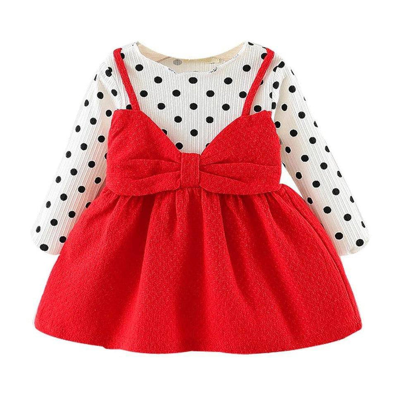 Newborn Baby Girl Dot Bowknot Dress Red