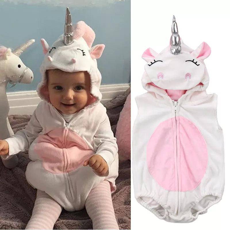 Newborn Baby Girl Fleece Unicorn Jumpsuit White