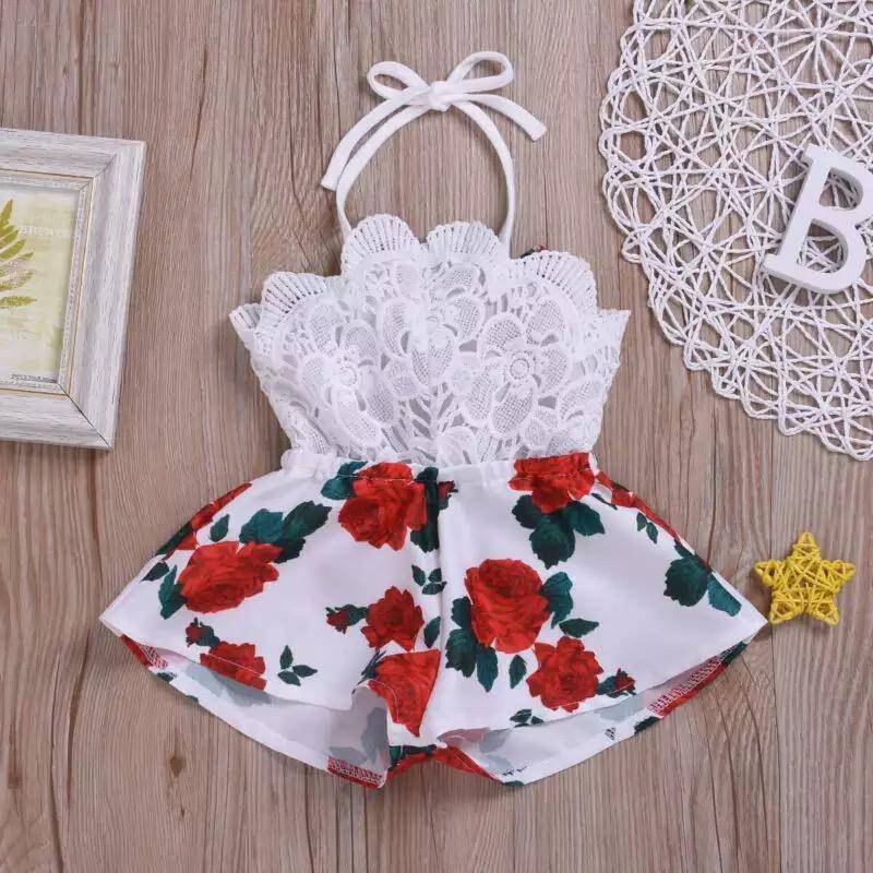 Newborn Baby Girl Strap Romper One Piece Clothes White