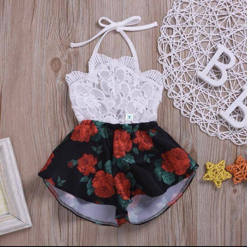 Newborn Baby Girl Strap Romper One Piece Clothes Black