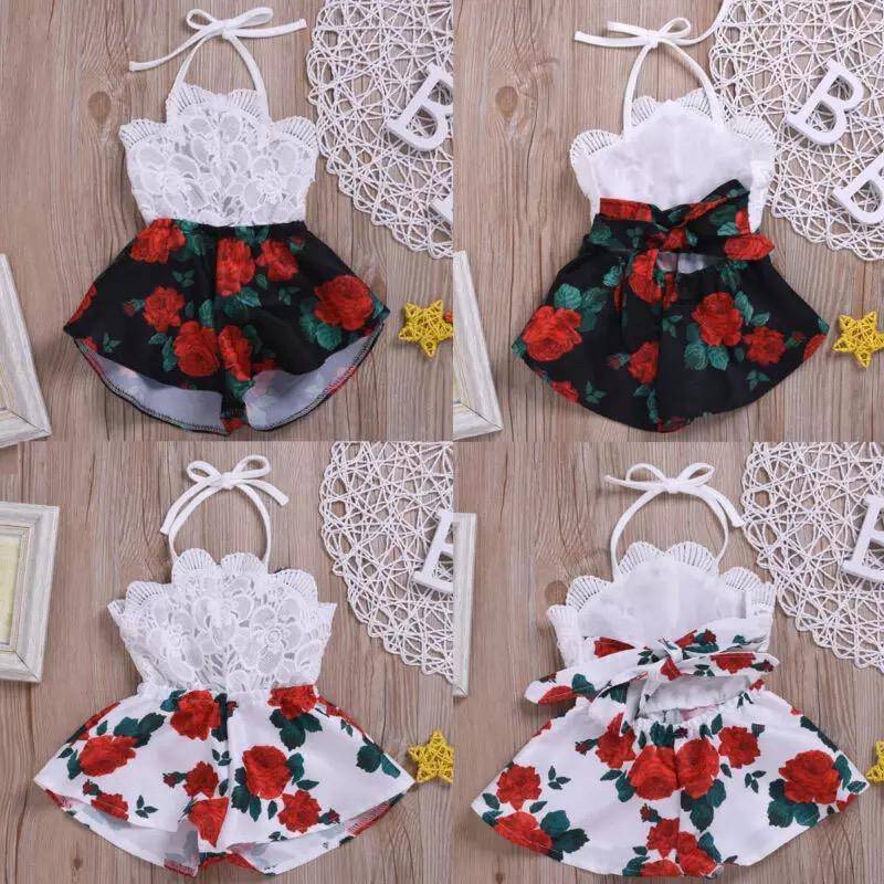 Newborn Baby Girl Strap Romper One Piece Clothes