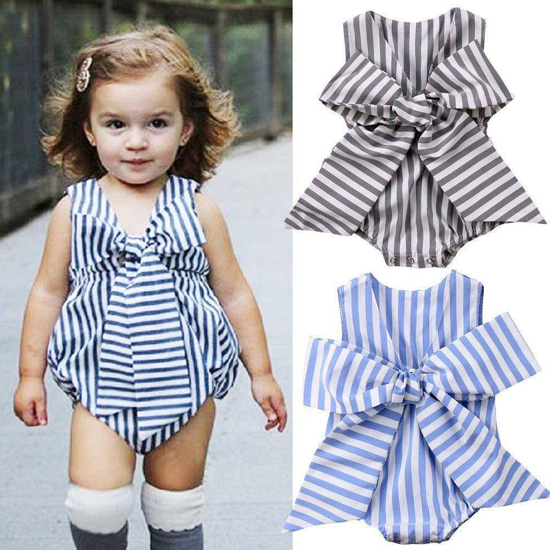 Newborn Baby Girl Striped Sleeveless V-Neck Romper Outfit