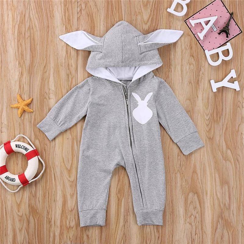Newborn Baby Girls 3D Ear Rabbit Romper Clothes Gray