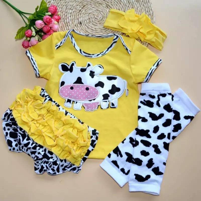Newborn Baby Girls Ruffles Floral Bodysuit+ headband Outfit Yellow
