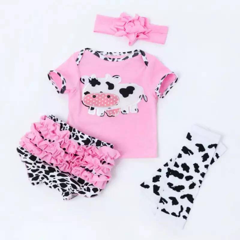 Newborn Baby Girls Ruffles Floral Bodysuit+ headband Outfit Pink