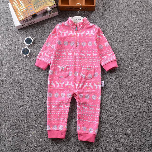 Newborn Baby Unisex Jumpsuit Pajamas Collar Fleece Clothes Pink White