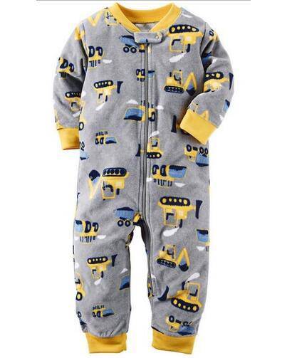 Newborn Baby Unisex Jumpsuit Pajamas Collar Fleece Clothes Gray Yellow