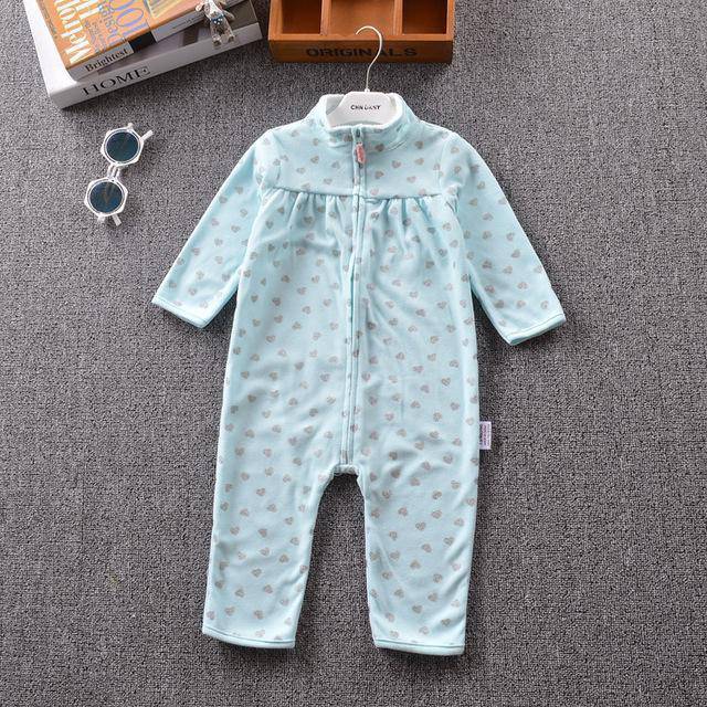 Newborn Baby Unisex Jumpsuit Pajamas Collar Fleece Clothes Blue