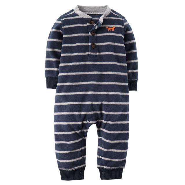 Newborn Baby Unisex Jumpsuit Pajamas Collar Fleece Clothes Dark blue