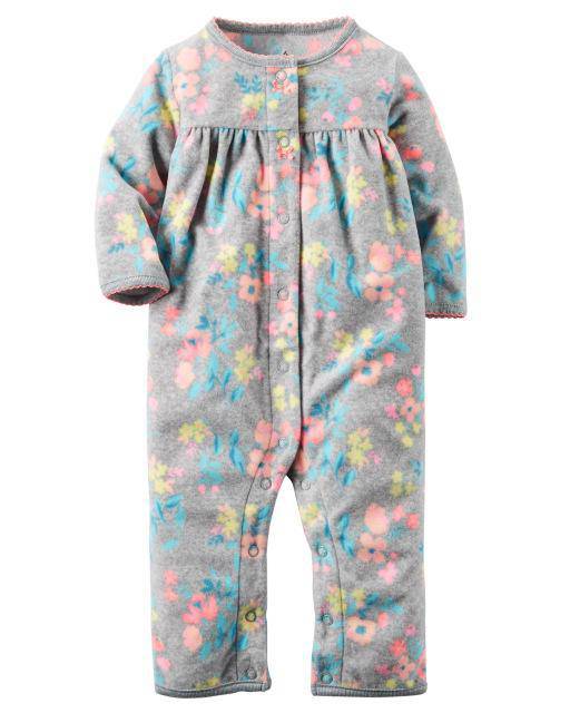 Newborn Baby Unisex Jumpsuit Pajamas Collar Fleece Clothes Gray Orange