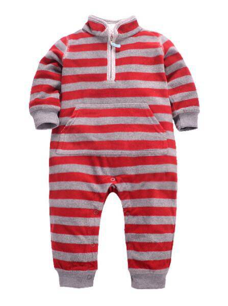 Newborn Baby Unisex Jumpsuit Pajamas Collar Fleece Clothes Red gray