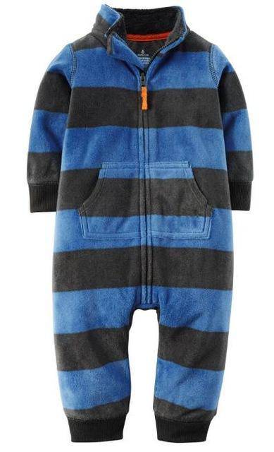 Newborn Baby Unisex Jumpsuit Pajamas Collar Fleece Clothes Blue black