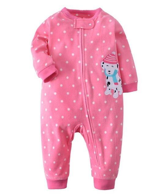 Newborn Baby Unisex Jumpsuit Pajamas Collar Fleece Clothes Pink