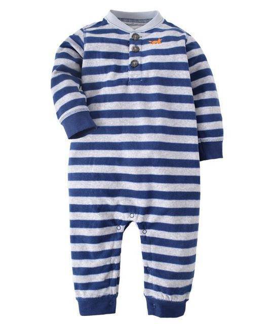 Newborn Baby Unisex Jumpsuit Pajamas Collar Fleece Clothes Gray blue
