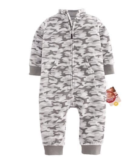 Newborn Baby Unisex Jumpsuit Pajamas Collar Fleece Clothes Gray