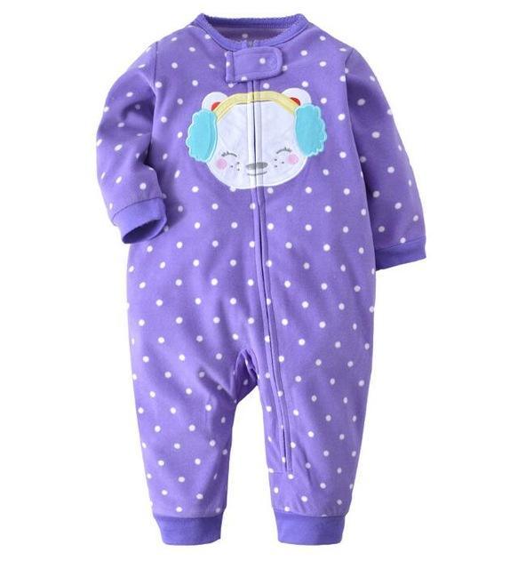 Newborn Baby Unisex Jumpsuit Pajamas Collar Fleece Clothes Purple