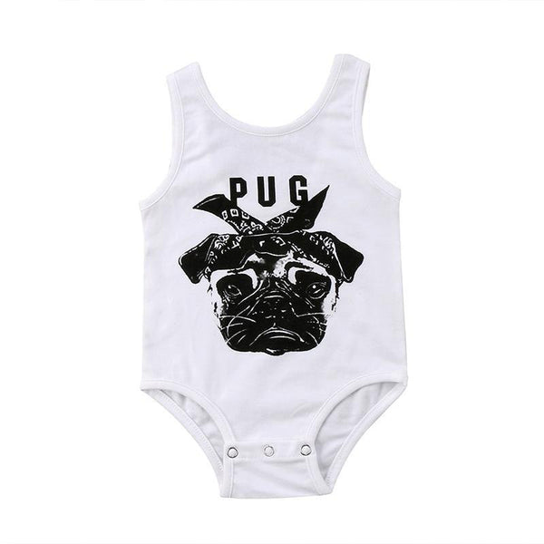 Newborn Boy Girl Sleeveless Vest Pug Romper White