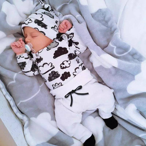 Newborn Boys Print T Shirt Pants Cap Outfit