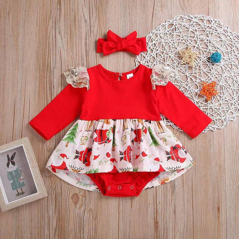 Newborn Christmas Romper Outfit Dress Red