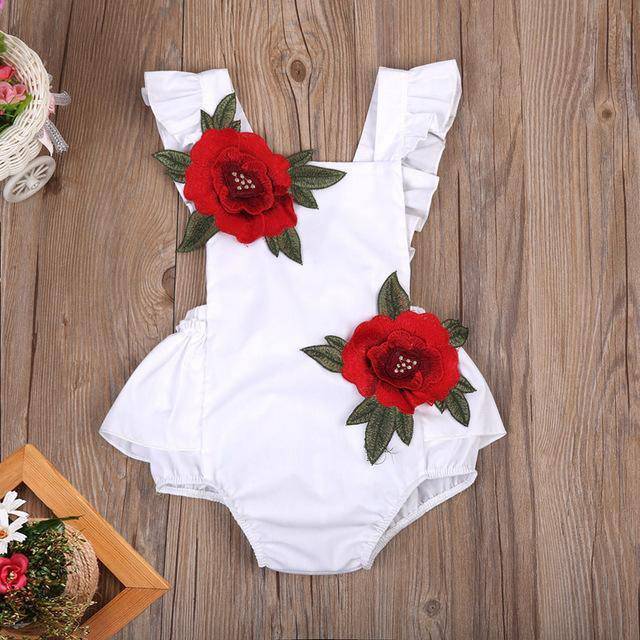 Newborn Girl Backless Embroidery Jumpsuit White