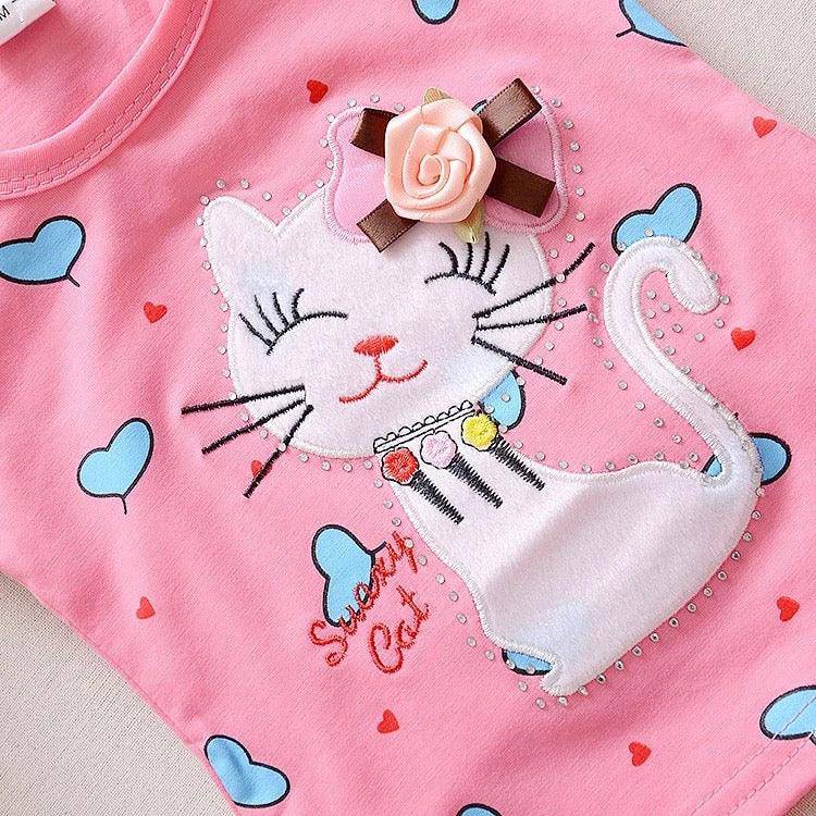 Newborn Girls Cat T Shirt Tops Short Sets Suit Clothes