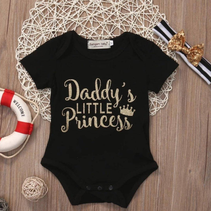 Newborn Girls Daddy's Little Princess Jumpsuit Gold Black