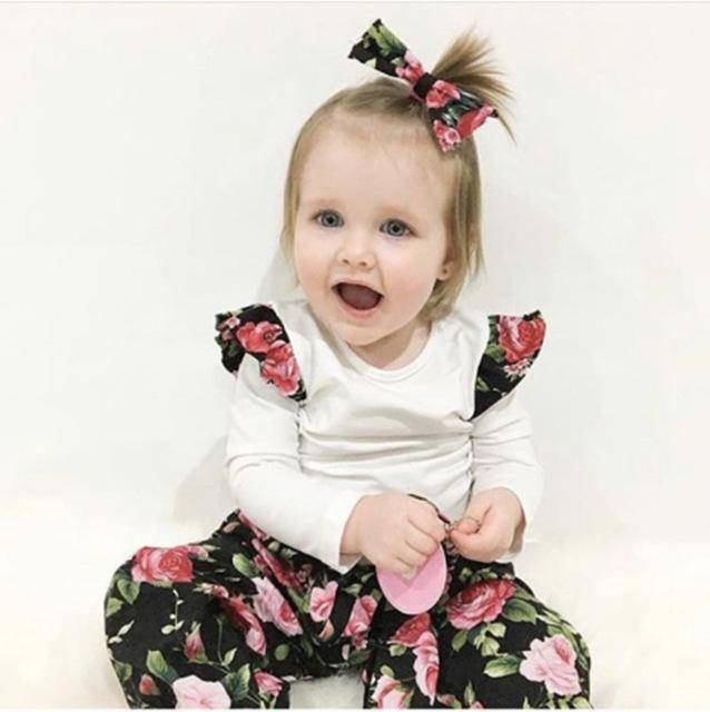 Newborn Girls Long Sleeve T Shirt Flower Pants Headband Purple