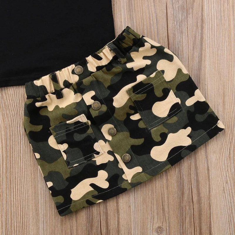 Newborn Kid Girls Top Print Army Green Skirt Clothes