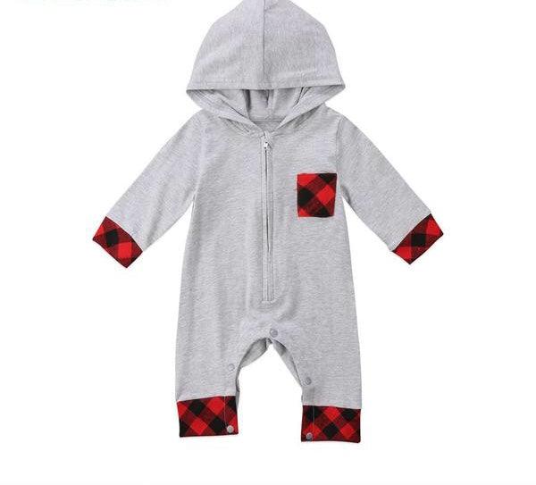 Newborn Unisex Hooded Zipper Jumpsuit Clothes Grey