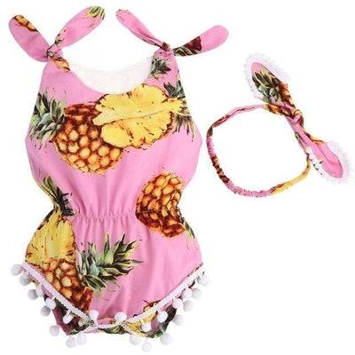 Set Of Elastic Waist Newborn Baby Suit Romper With Headband Yellow Pink