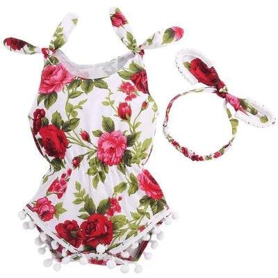 Set Of Elastic Waist Newborn Baby Suit Romper With Headband Red
