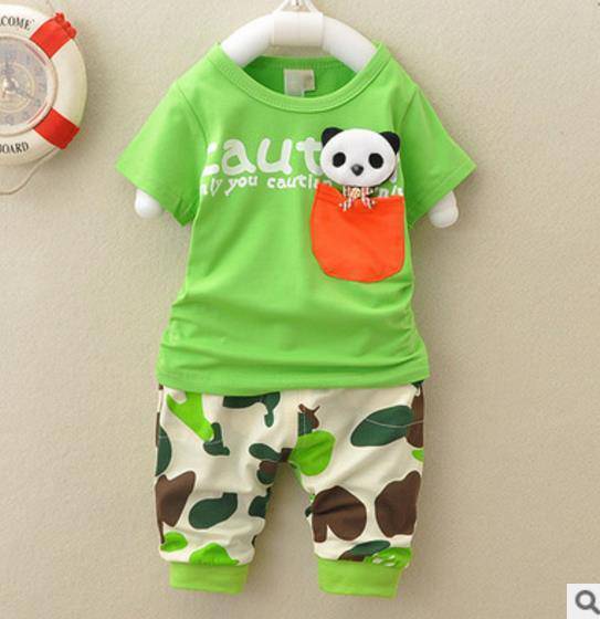 Panda Pocket Cartoon Baby Boy Sport Suit Outfit green