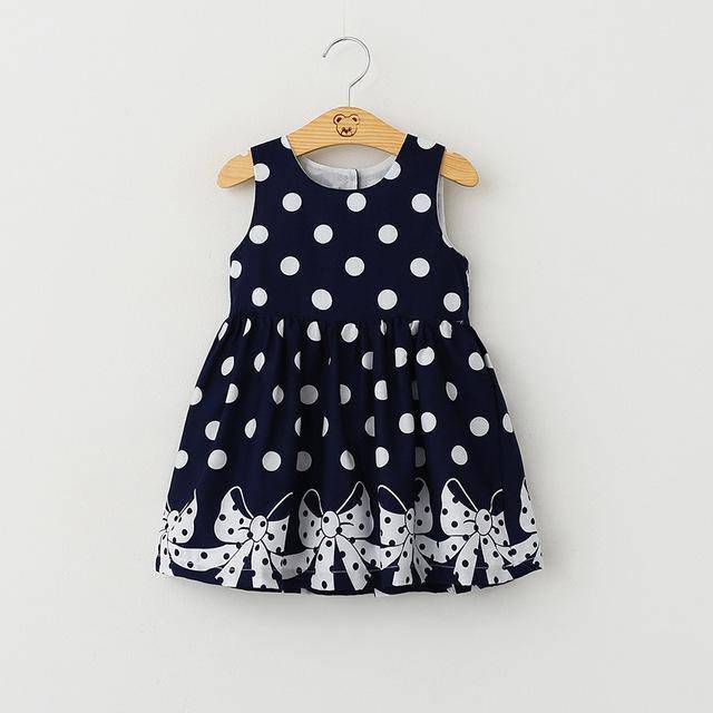 Princess Baby Polka Dot Bow Ball Gown Dress Navy Blue