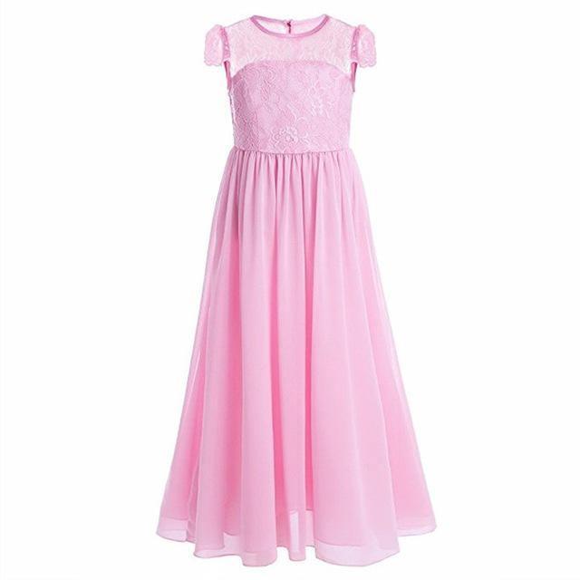 Princess European Short Sleeve Lace Flower Dress Pink