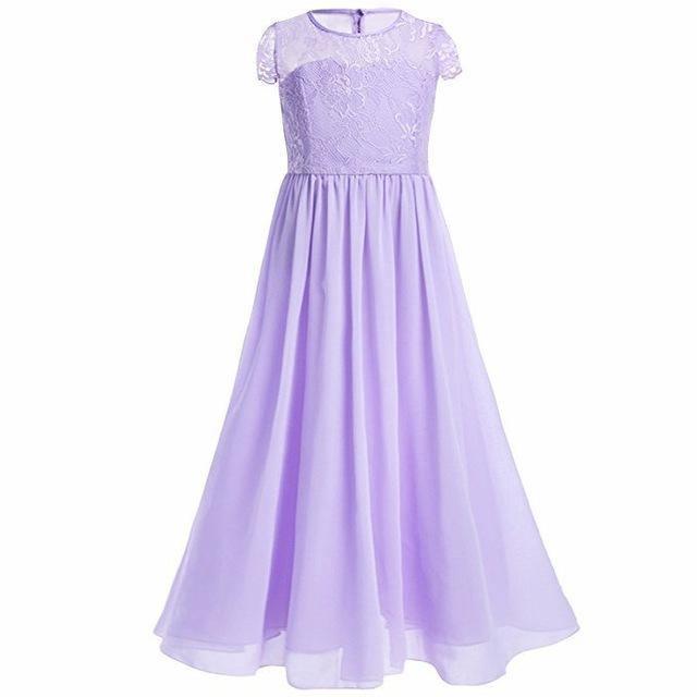 Princess European Short Sleeve Lace Flower Dress light purple